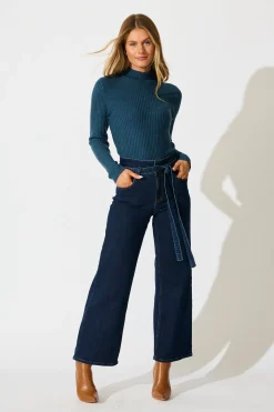 Outlet Heather Knit Top In Blue Tops