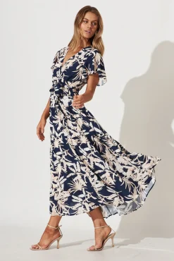 Outlet Heidi Maxi Dress In Navy Leaf Print Dresses|Casual