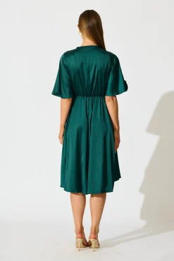 Outlet Helsinki Dress In Emerald Green Satin Dresses|Party