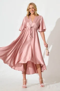 Best Helsinki Maxi Dress In Dusty Rose Satin Dresses|Party