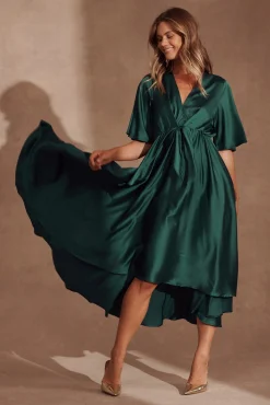 Outlet Helsinki Maxi Dress In Emerald Green Satin Dresses|Party
