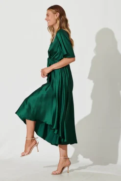 Outlet Helsinki Maxi Dress In Emerald Green Satin Dresses|Party
