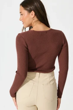 Fashion High Drama Knit Bodysuit in Chocolate Knitwear|Knitwear