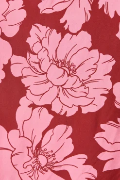 Clearance High Tea Midi Shirt Dress in Wine with Pink Floral Dresses|Casual