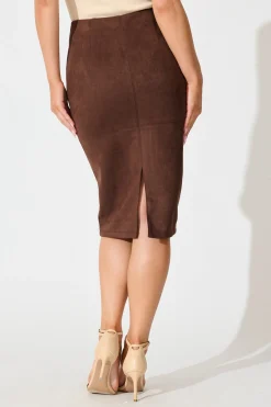 Fashion Hold Tight Midi Skirt in Brown Suedette Bottoms|Skirts & Shorts