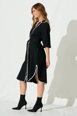 New Honey Midi Shirt Dress In Black Cotton Dresses|Casual