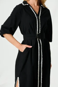 New Honey Midi Shirt Dress In Black Cotton Dresses|Casual