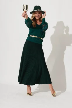 Sale Honeycup Knit Skirt In Emerald Green Cotton Blend Knitwear|Knitwear
