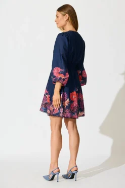 Hot Horizon Bloom Dress in Navy Floral Cotton Blend Dresses|Party