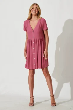 Clearance Horizon Smock Dress In Deep Rose Linen Blend Dresses|Casual