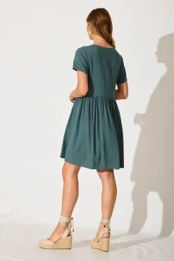 Outlet Horizon Smock Dress In Green Linen Blend Dresses|Casual