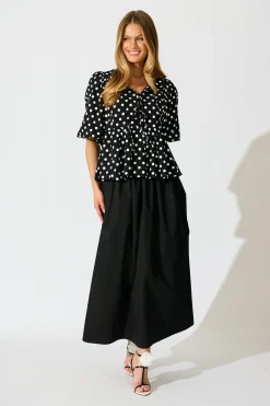Outlet In the Spotlight Tie Front Top in Black with White Polka Dot Tops|Casual
