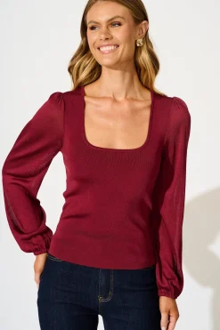 Discount In Your Arms Knit Top in Wine Tops|Knitwear