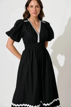 Sale Indi Maxi Dress In Black With White Ric Rac Trim Cotton Dresses|Casual