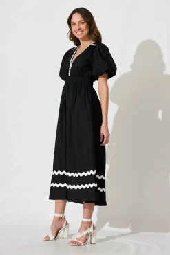 Sale Indi Maxi Dress In Black With White Ric Rac Trim Cotton Dresses|Casual