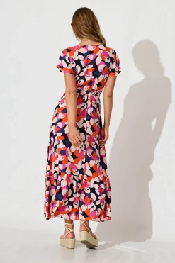 Hot Ingra Maxi Dress In Navy With Multi Print Dresses|Casual