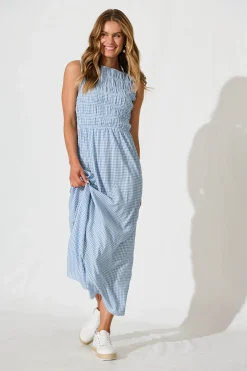 Hot Ionia Maxi Dress in Blue and White Gingham Dresses|Casual
