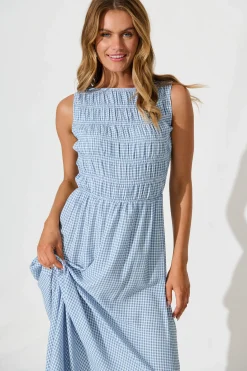 Hot Ionia Maxi Dress in Blue and White Gingham Dresses|Casual