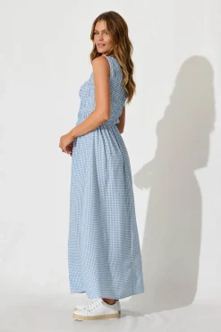 Hot Ionia Maxi Dress in Blue and White Gingham Dresses|Casual
