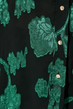 Clearance Irene Shirt in Black with Emerald Floral Burnout Chiffon Tops|Party & Occasion