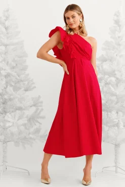 Hot Irisa Maxi Dress in Red Cotton Wedding Guest