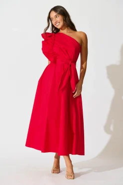 Hot Irisa Maxi Dress in Red Cotton Wedding Guest