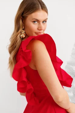 Hot Irisa Maxi Dress in Red Cotton Wedding Guest