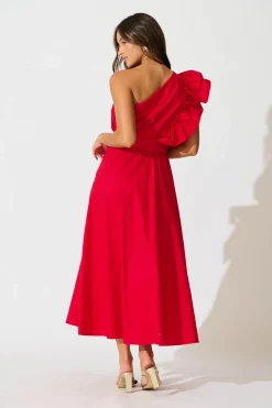 Hot Irisa Maxi Dress in Red Cotton Wedding Guest