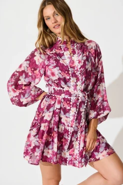 Online Izzy Dress in Plum Floral with Ric Rac Trim Dresses|Party