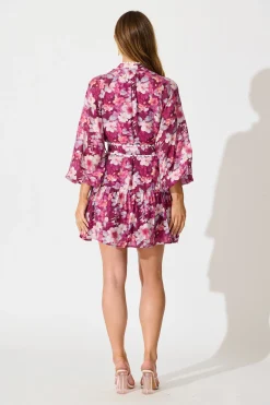 Online Izzy Dress in Plum Floral with Ric Rac Trim Dresses|Party