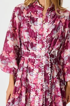 Online Izzy Dress in Plum Floral with Ric Rac Trim Dresses|Party