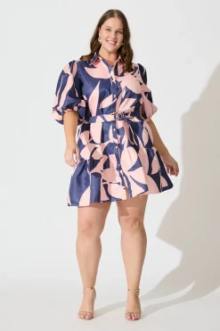 Outlet Janae Shirt Dress In Blue with Blush Print Dresses|Party