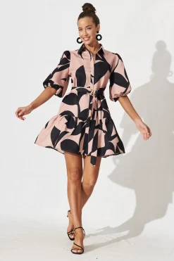 Online Janae Shirt Dress In Brown With Black Print Dresses|Party