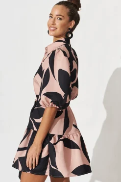 Online Janae Shirt Dress In Brown With Black Print Dresses|Party