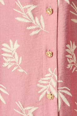Sale Jasmine Midi Shirt Dress in Dusty Rose with Cream Leaf Dresses|Party