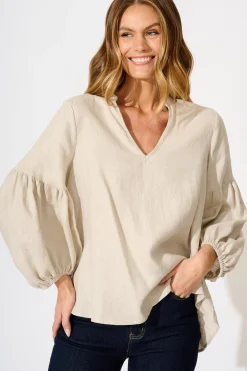 New Jasper Top in Beige Linen Tops|Casual
