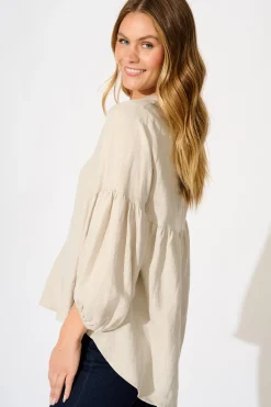 New Jasper Top in Beige Linen Tops|Casual