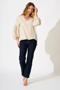 New Jasper Top in Beige Linen Tops|Casual