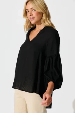 Online Jasper Top In Black Linen Blend Tops|Casual