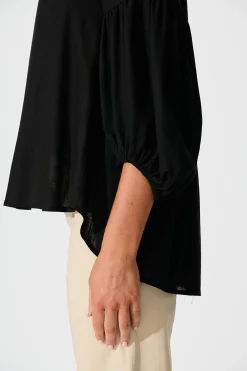 Online Jasper Top In Black Linen Blend Tops|Casual