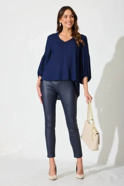 New Jasper Top In Navy Linen Blend Tops|Casual