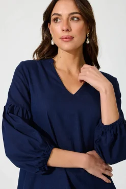 New Jasper Top In Navy Linen Blend Tops|Casual