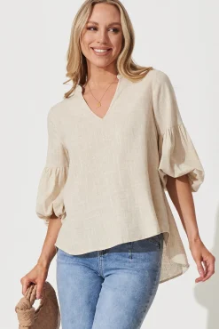 Sale Jasper Top In Oatmeal Linen Blend Tops|Casual