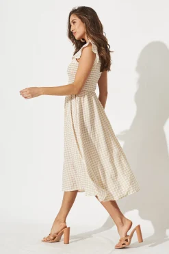 Discount Jeannie Midi Dress In Beige Gingham Dresses|Casual