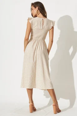 Discount Jeannie Midi Dress In Beige Gingham Dresses|Casual