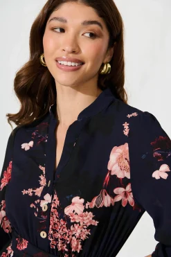 Sale Jemimah Midi Dress In Navy With Pink And Blush Floral Dresses|Party