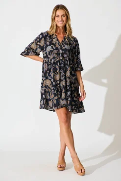 Best Jena Smock Dress in Black with Multi Floral Print Dresses|Casual
