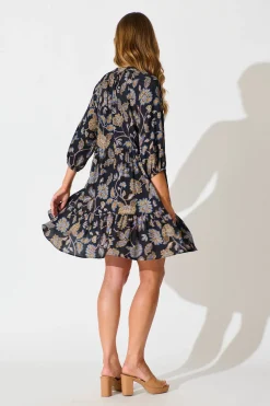 Best Jena Smock Dress in Black with Multi Floral Print Dresses|Casual