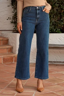 Sale Jency Mid Rise Wide Leg Jean in Dark Blue Denim Bottoms