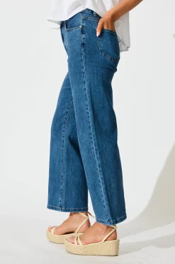Sale Jency Mid Rise Wide Leg Jean in Dark Blue Denim Bottoms